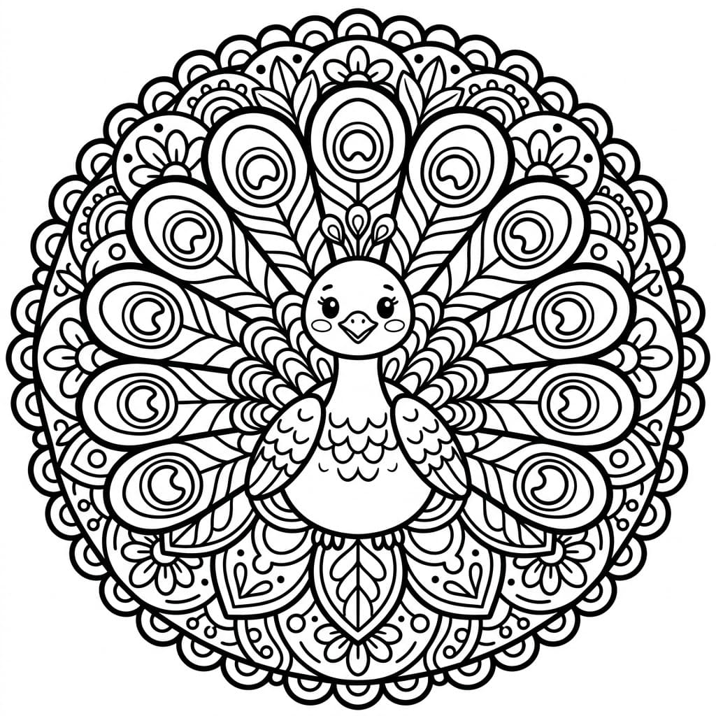 Coloriage Mandala: Paon simple Mandalas
