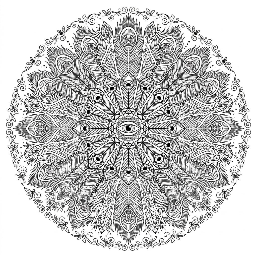 Coloriage Mandala: Paon zentangle Mandalas