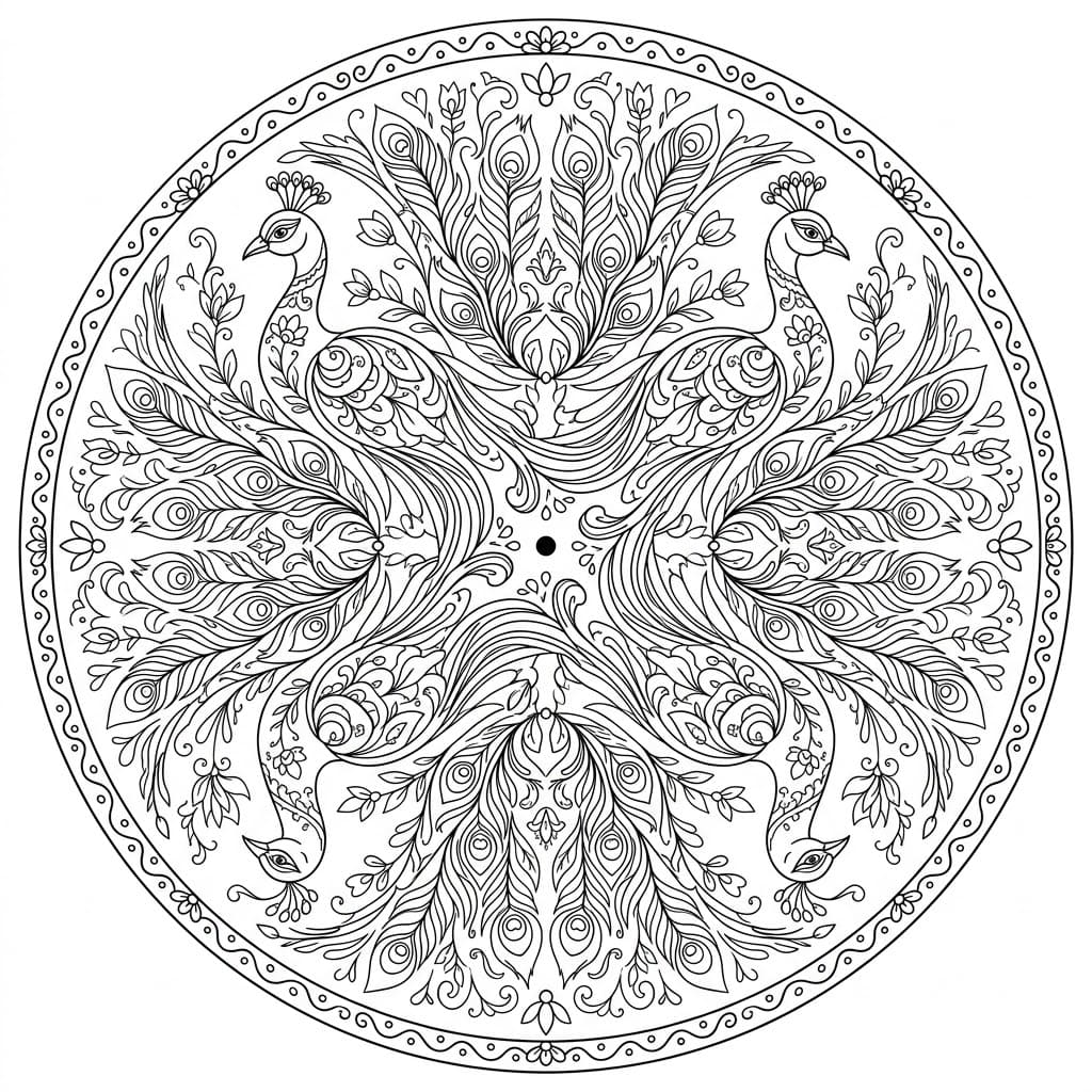 Coloriage Mandala: Paons à motifs floraux Mandalas