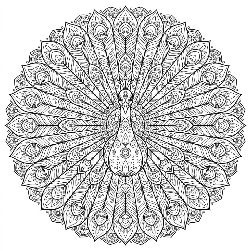Coloriage Mandala: Paons complexes Mandalas