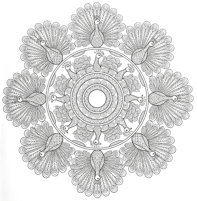Coloriage Mandala: Paons style zentangle Mandalas