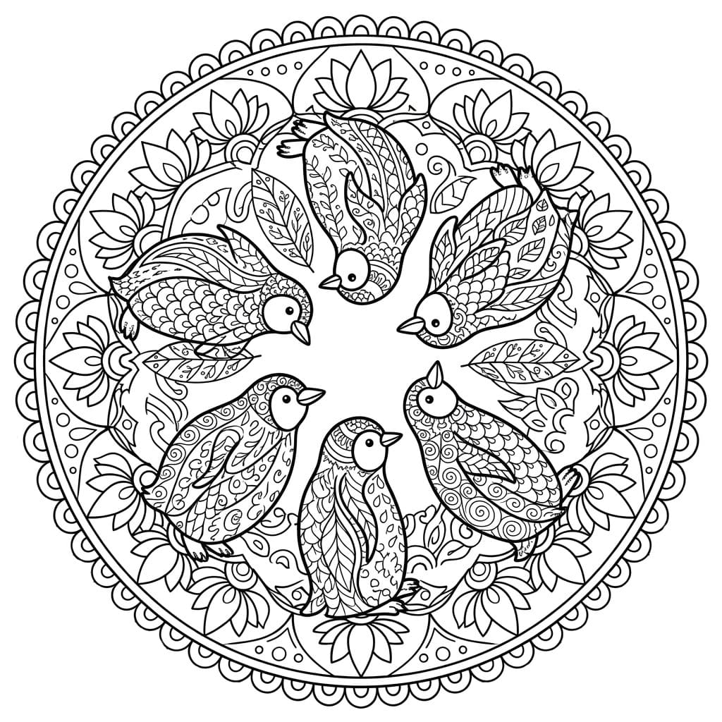 Coloriage Mandala: Pingouins aux motifs zentangle Mandalas
