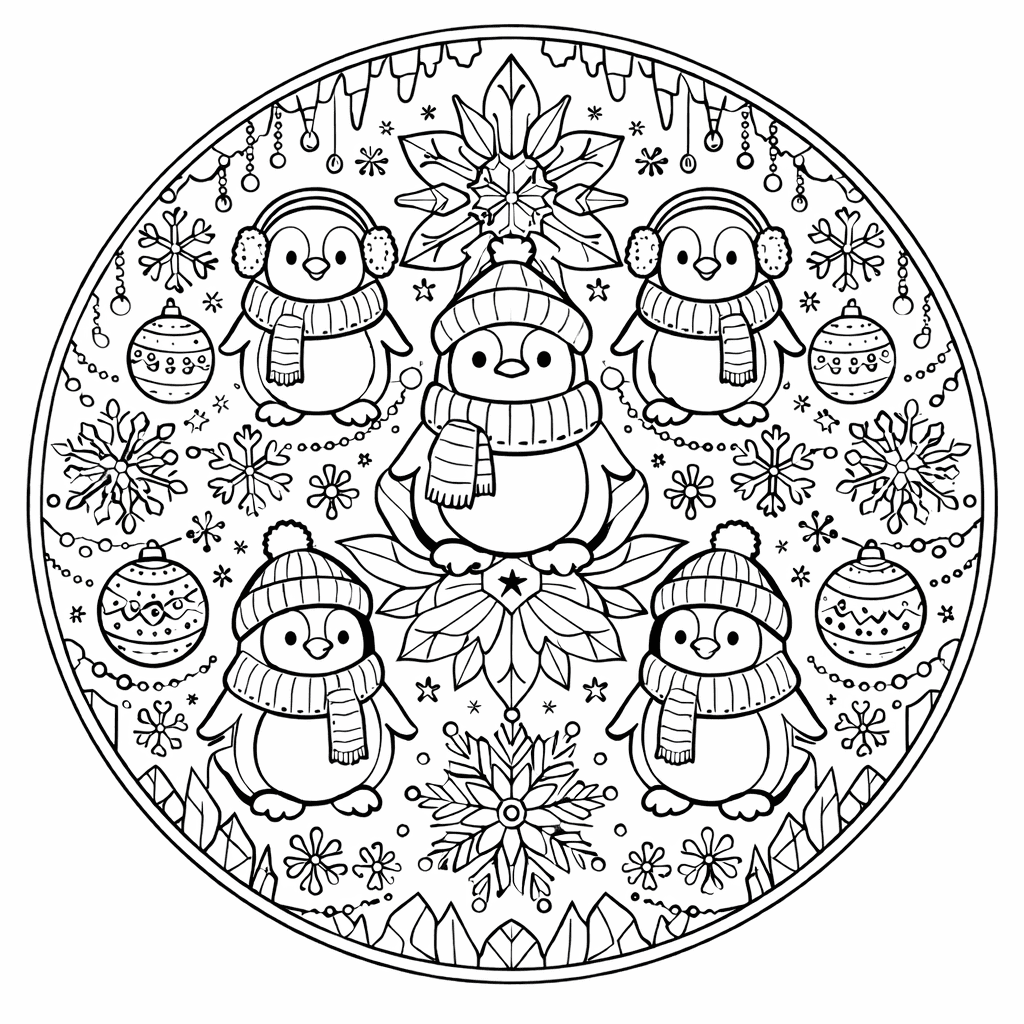 Coloriage Mandala: Pingouins d'hiver Mandalas