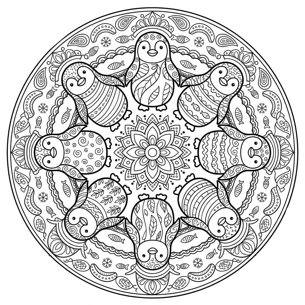 Coloriage Mandala: Pingouins en style zentangle Mandalas