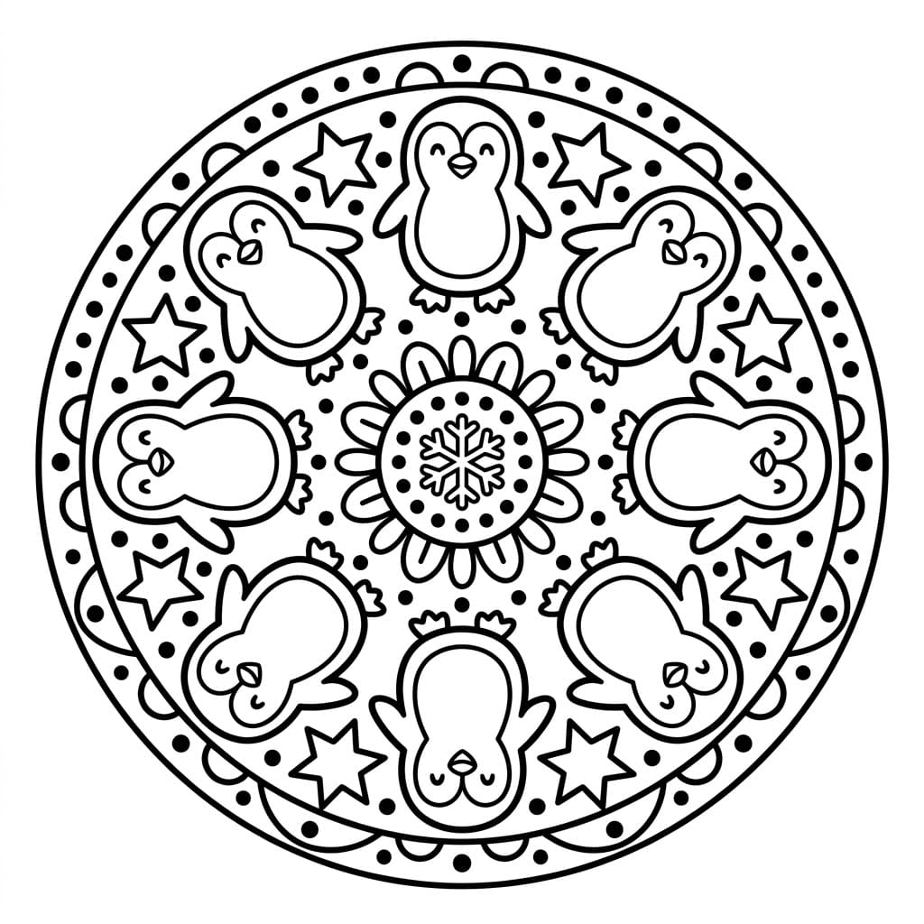 Coloriage Mandala: Pingouins facile Mandalas