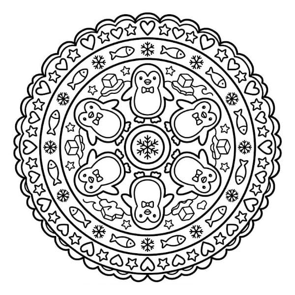 Coloriage Mandala: Pingouins mignons Mandalas