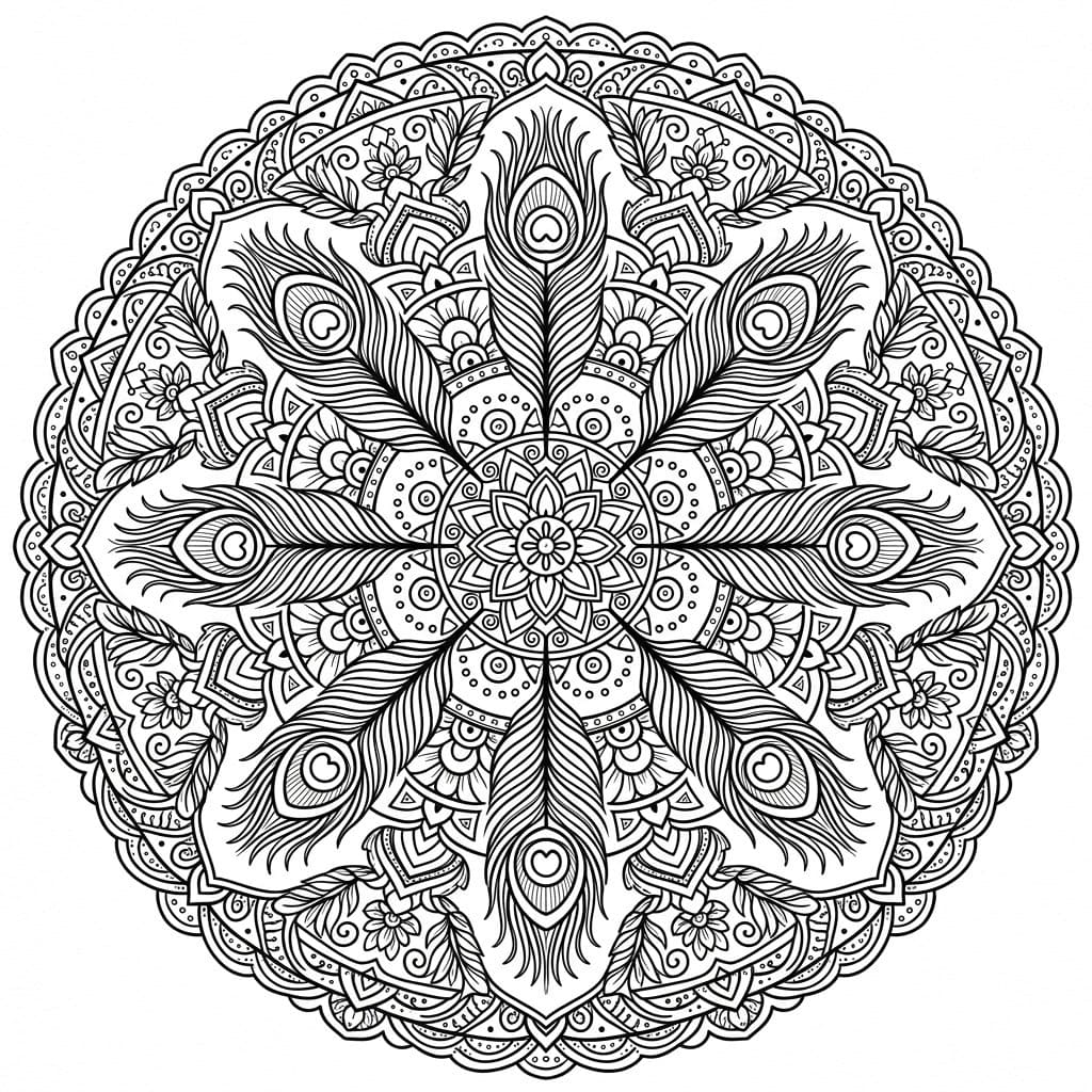 Coloriage Mandala: Plumes de paon parfaites Mandalas