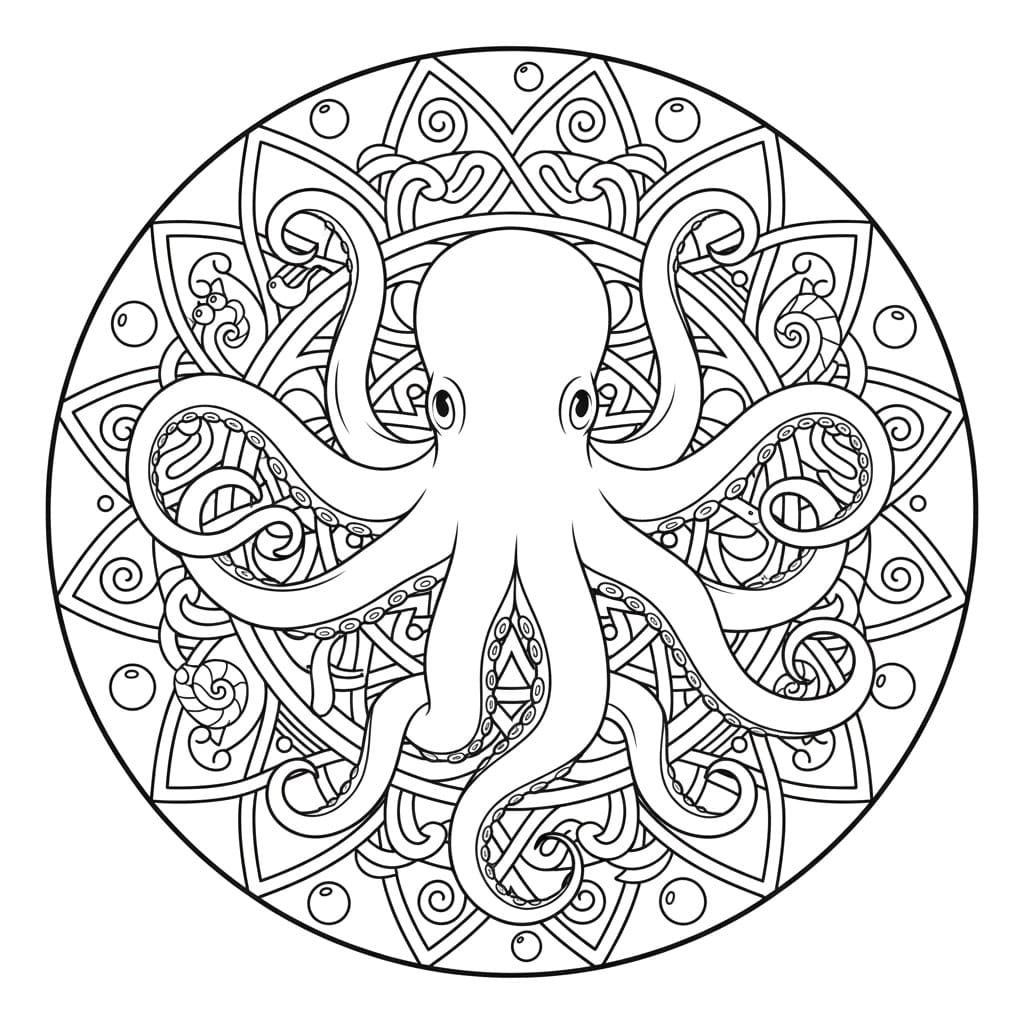 Coloriage Mandala: Poulpe à motif circulaire Mandalas