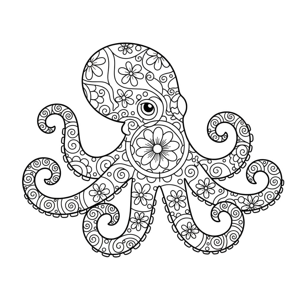 Coloriage Mandala: Poulpe à motifs floraux Mandalas