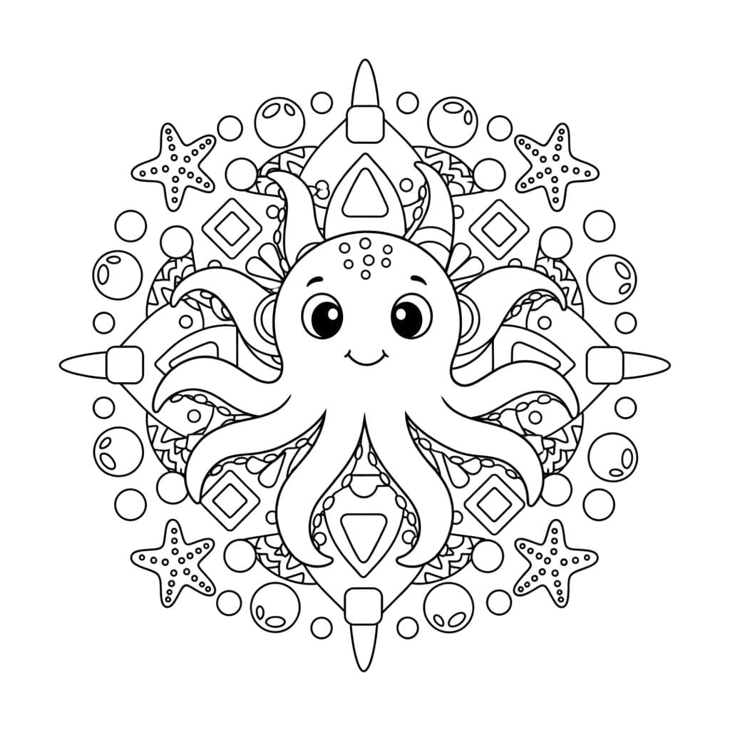 Coloriage Mandala: Poulpe adorable Mandalas
