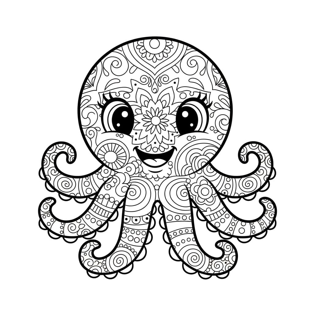 Coloriage Mandala: Poulpe avec de grands yeux Mandalas