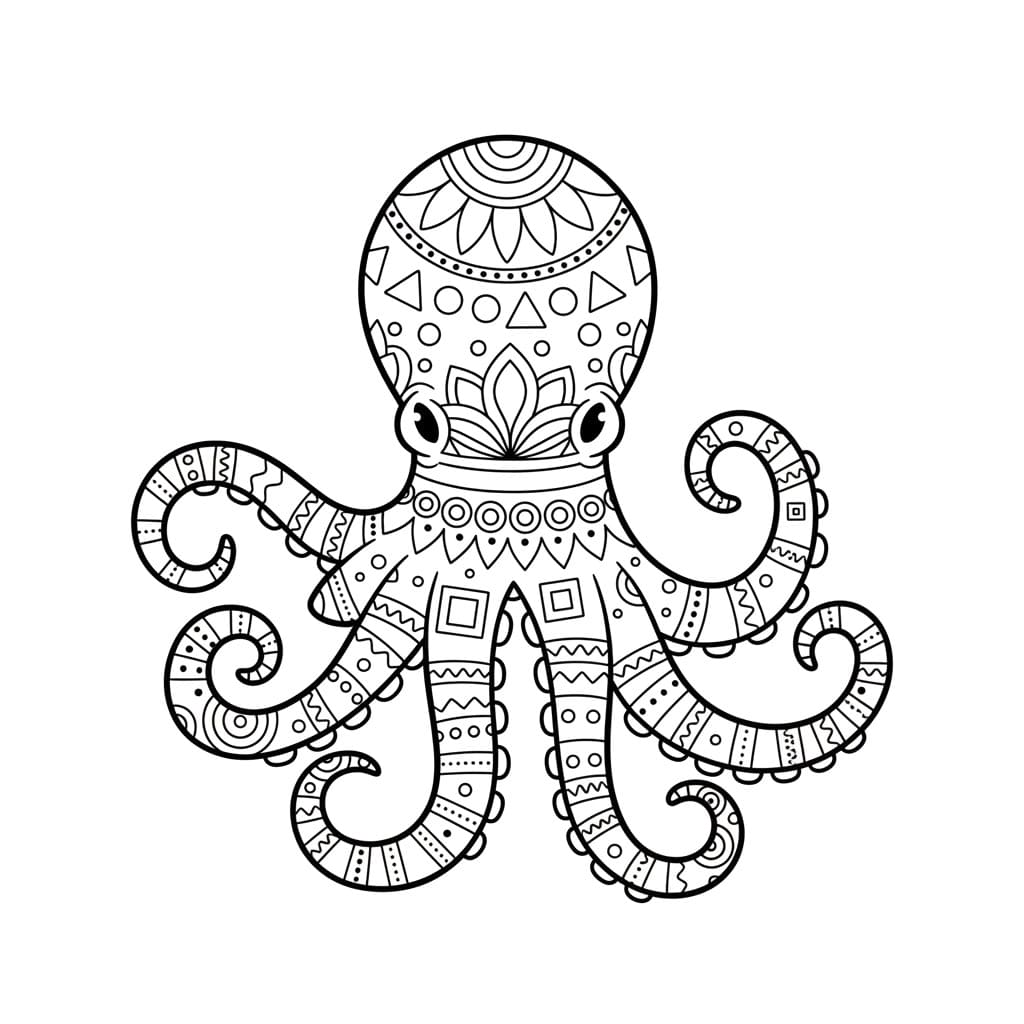 Coloriage Mandala: Poulpe avec des formes géométriques Mandalas