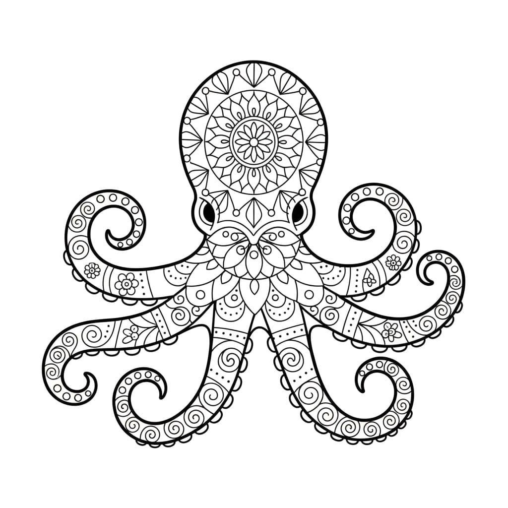 Coloriage Mandala: Poulpe avec des motifs symétriques Mandalas