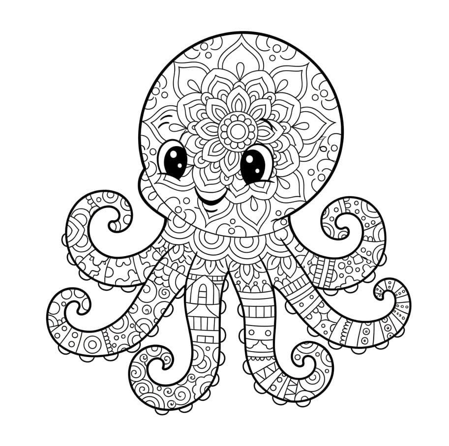 Coloriage Mandala: Poulpe de dessin animé Mandalas