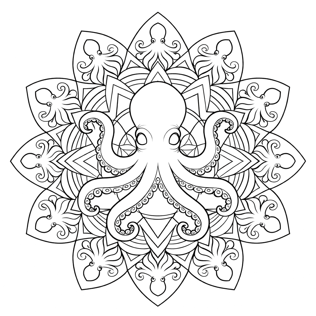 Coloriage Mandala: Poulpe délicat Mandalas