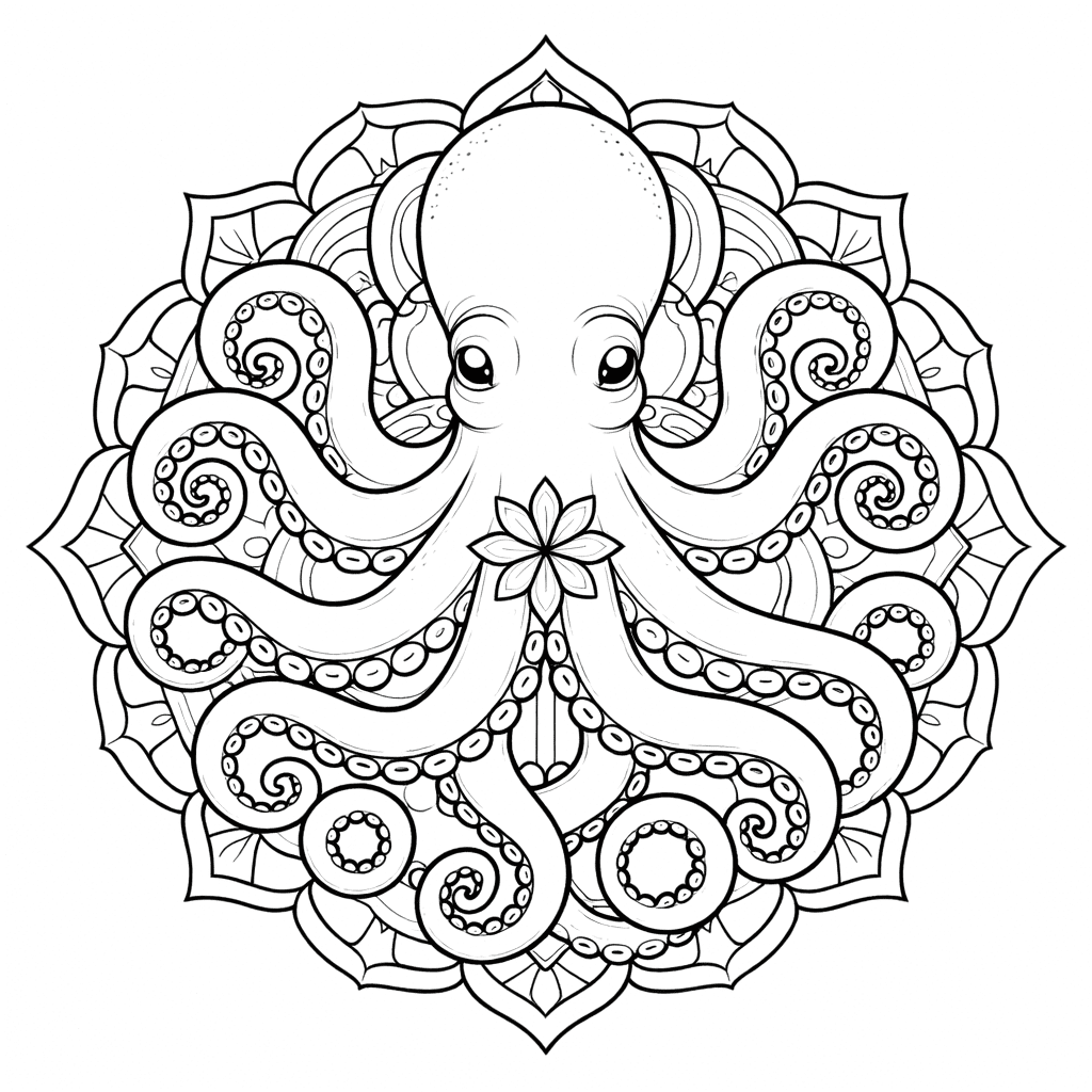 Coloriage Mandala: Poulpe et motifs floraux Mandalas