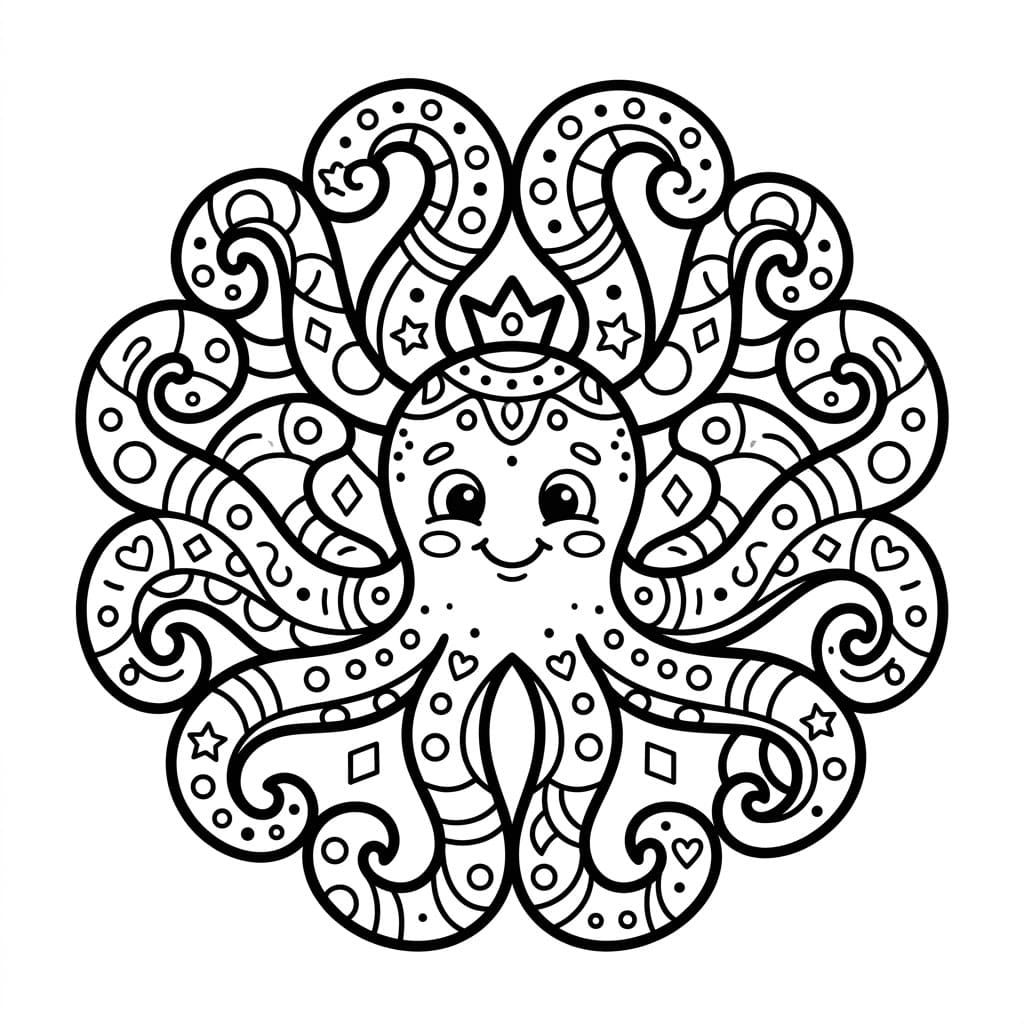 Coloriage Mandala: Poulpe heureux Mandalas