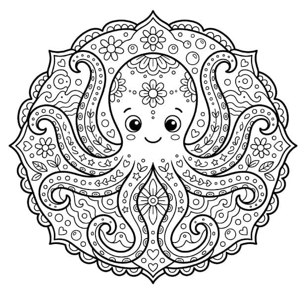Coloriage Mandala: Poulpe mignon Mandalas