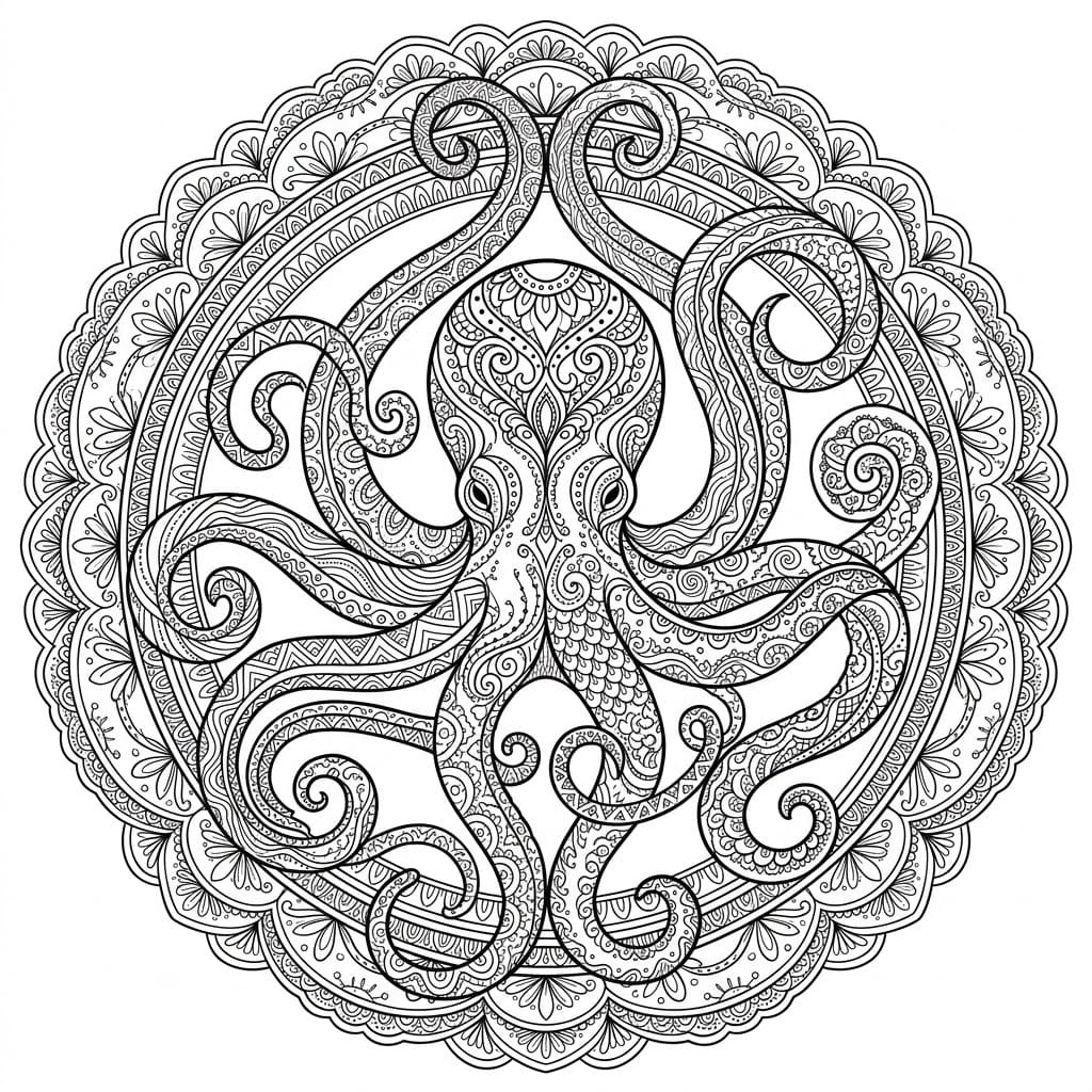 Coloriage Mandala: Poulpe pour adultes Mandalas