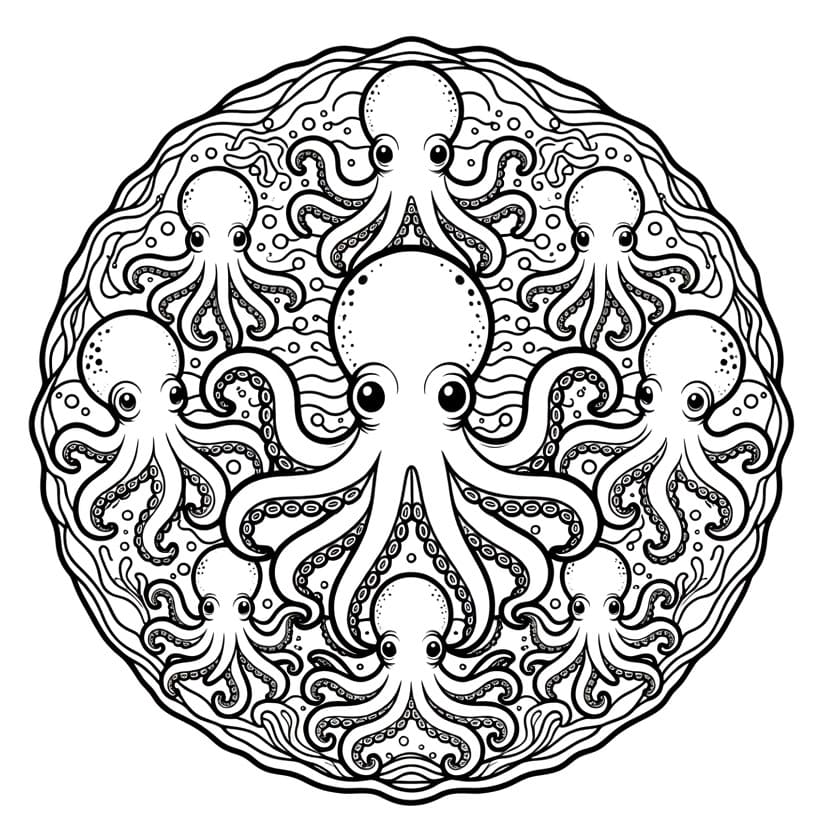 Coloriage Mandala: Poulpe pour enfants Mandalas