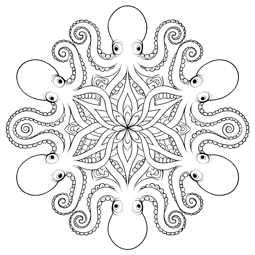 Coloriage Mandala: Poulpes complexe Mandalas