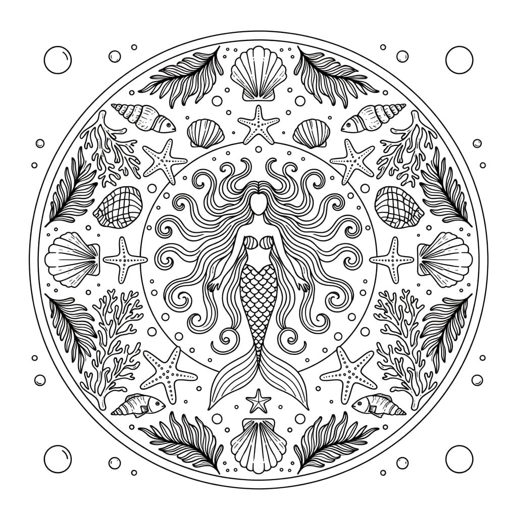 Coloriage Mandala: Reine Sirène Mandalas