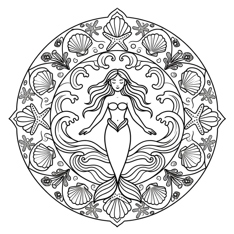 Coloriage Mandala: Simple Sirène Mandalas
