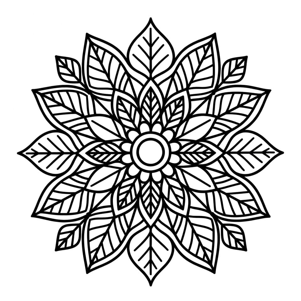 Coloriage Mandala: Simples Feuilles Mandalas