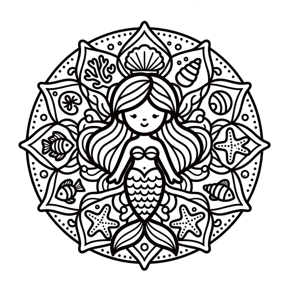 Coloriage Mandala: Sirène facile Mandalas