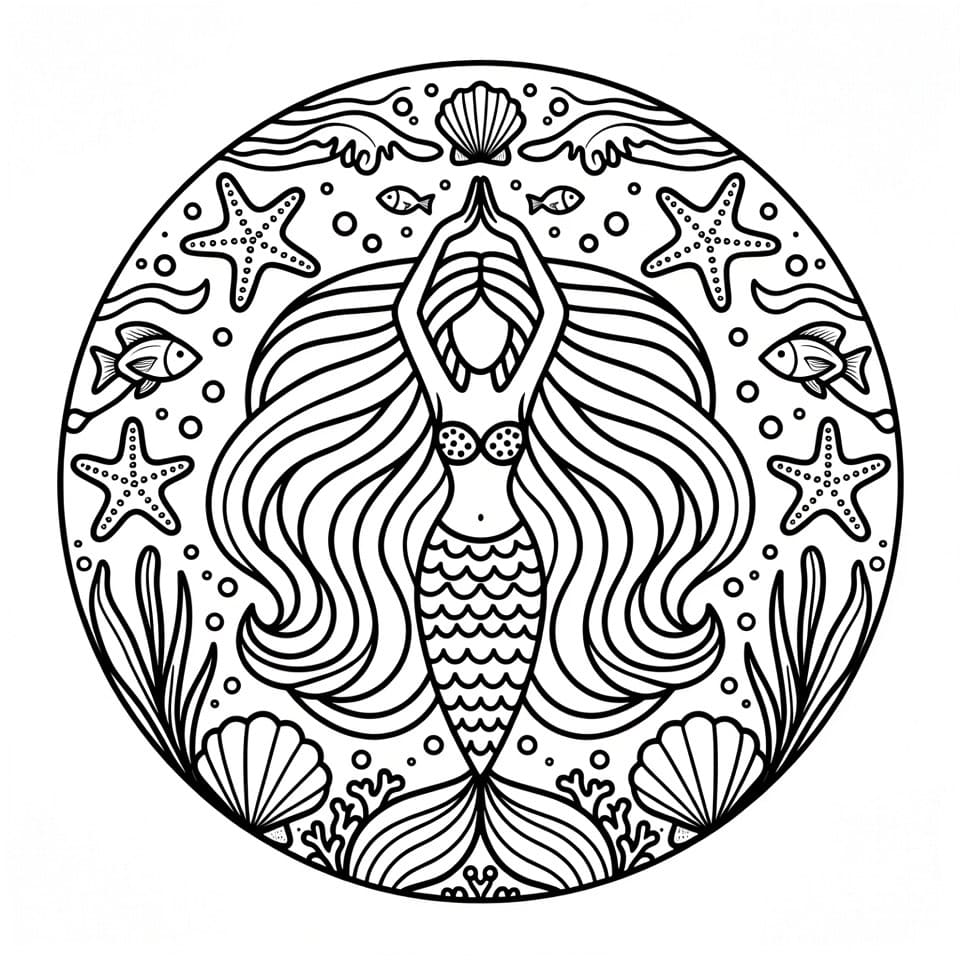 Coloriage Mandala: Sirène simple Mandalas