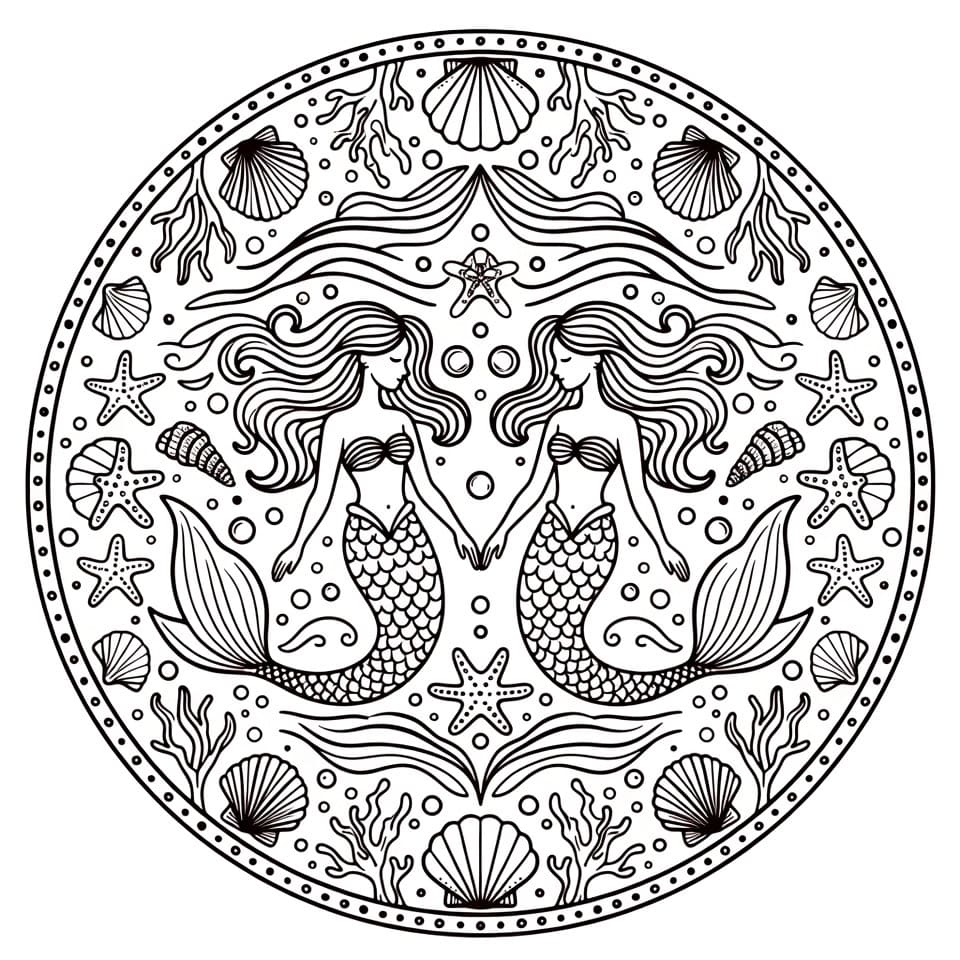 Coloriage Mandala: Sirènes magnifiques Mandalas