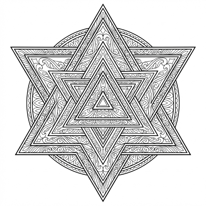 Coloriage Mandala: Triangle à motifs ornementaux Mandalas