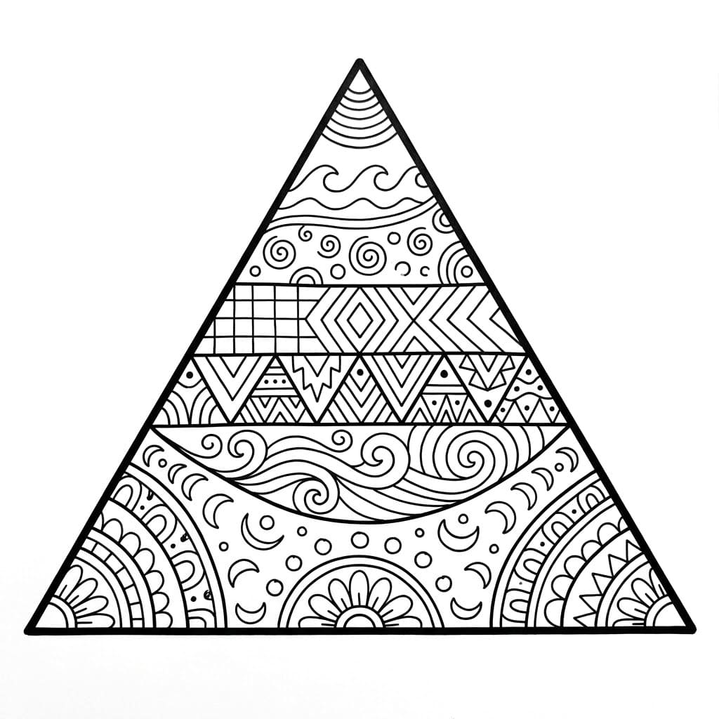 Coloriage Mandala: Triangle avec des éléments naturels Mandalas