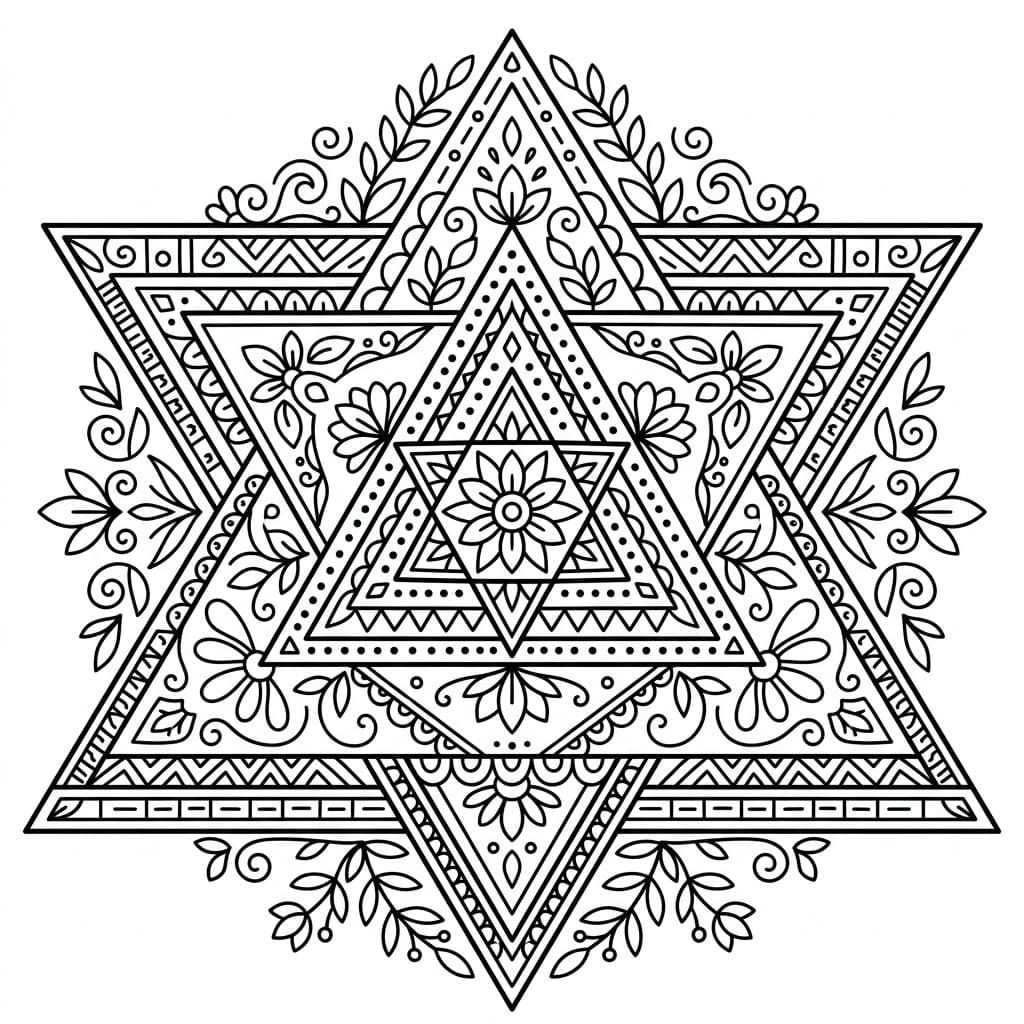 Coloriage Mandala: Triangle et des éléments floraux Mandalas