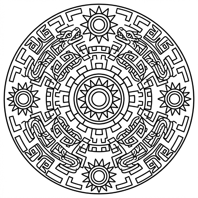 Coloriage Mandala: Anciens Aztèques tribaux Mandalas