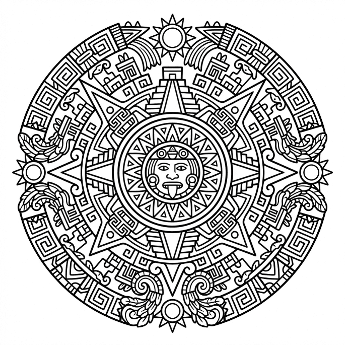 Coloriage Mandala: Anciens Aztèques Mandalas