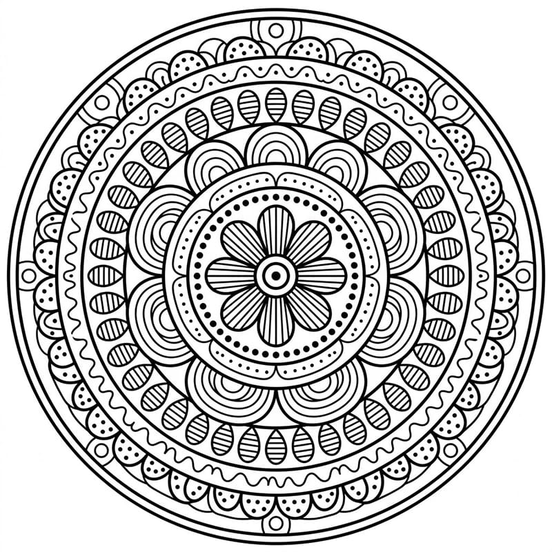 Coloriage Mandala: Arc-en-ciel à motifs répétitifs Mandalas
