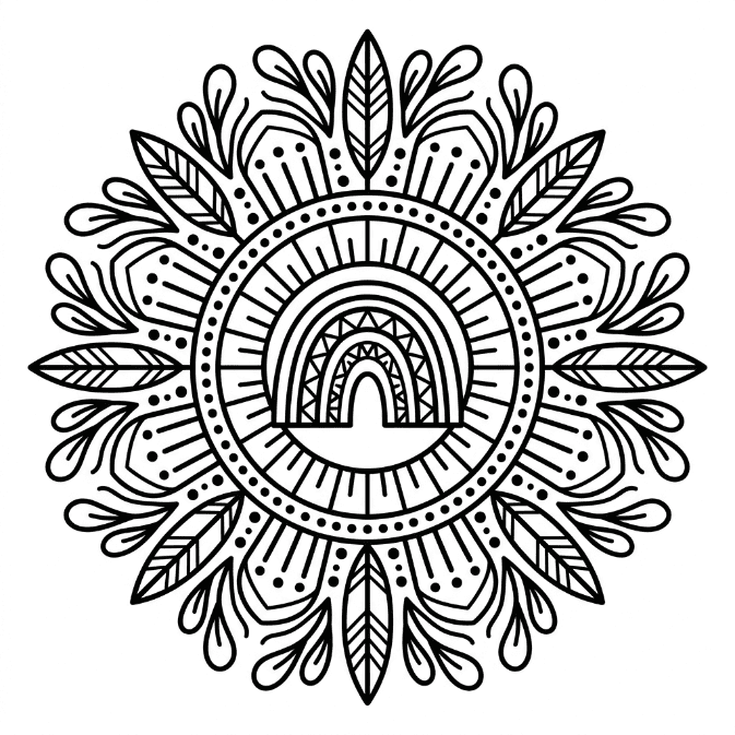 Coloriage Mandala: Arc-en-ciel à motifs tribaux Mandalas