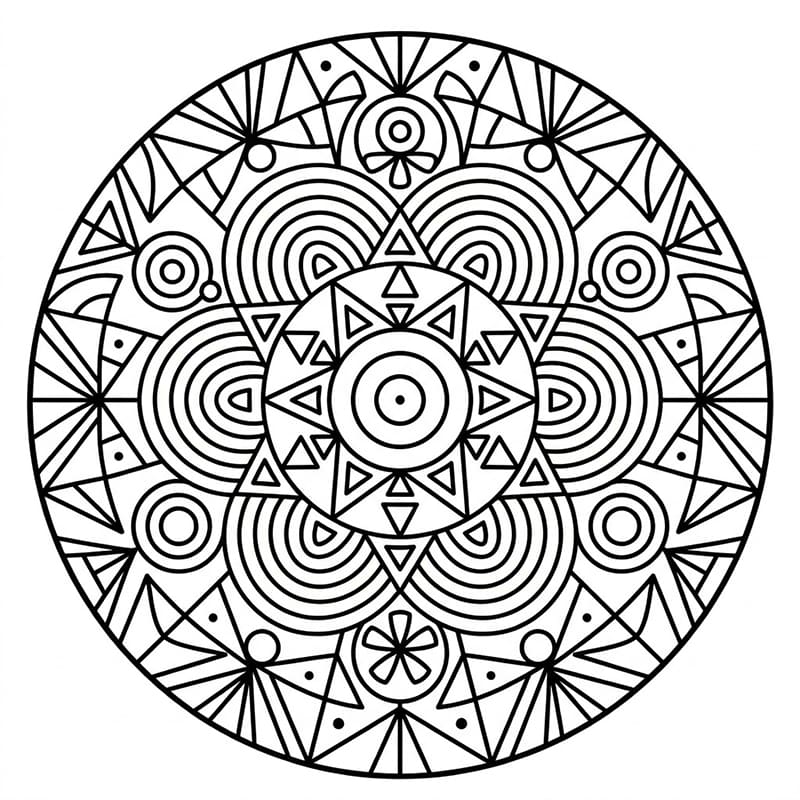 Coloriage Mandala: Arc-en-ciel aux formes géométriques Mandalas