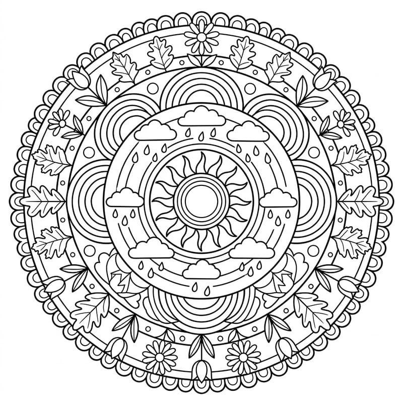 Coloriage Mandala: Arc-en-ciel de style inspiré par la nature Mandalas