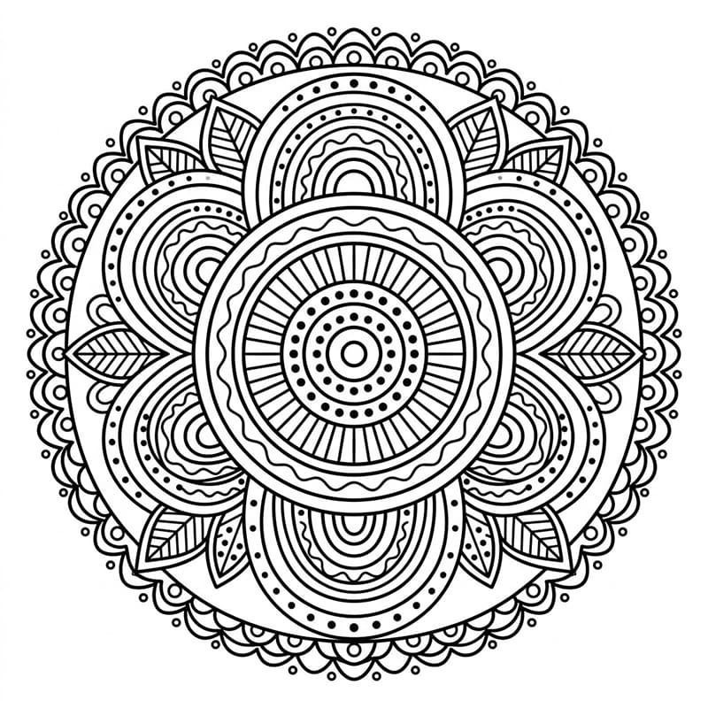 Coloriage Mandala: Arc-en-ciel et symétrie circulaire Mandalas