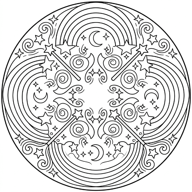 Coloriage Mandala: Arc-en-ciel fantastique Mandalas