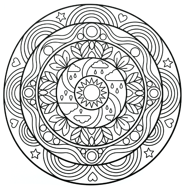 Coloriage Mandala: Arc-en-ciel sur le thème de la nature Mandalas