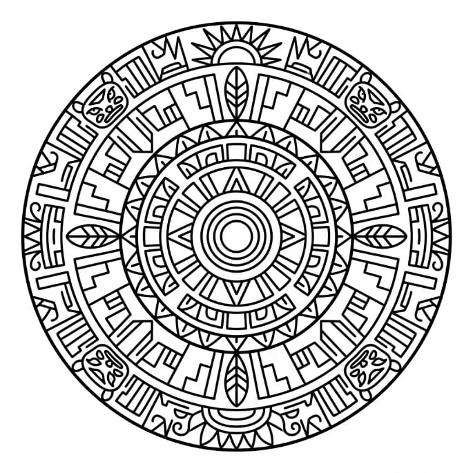 Coloriage Mandala: Aztèque avec des motifs géométriques Mandalas