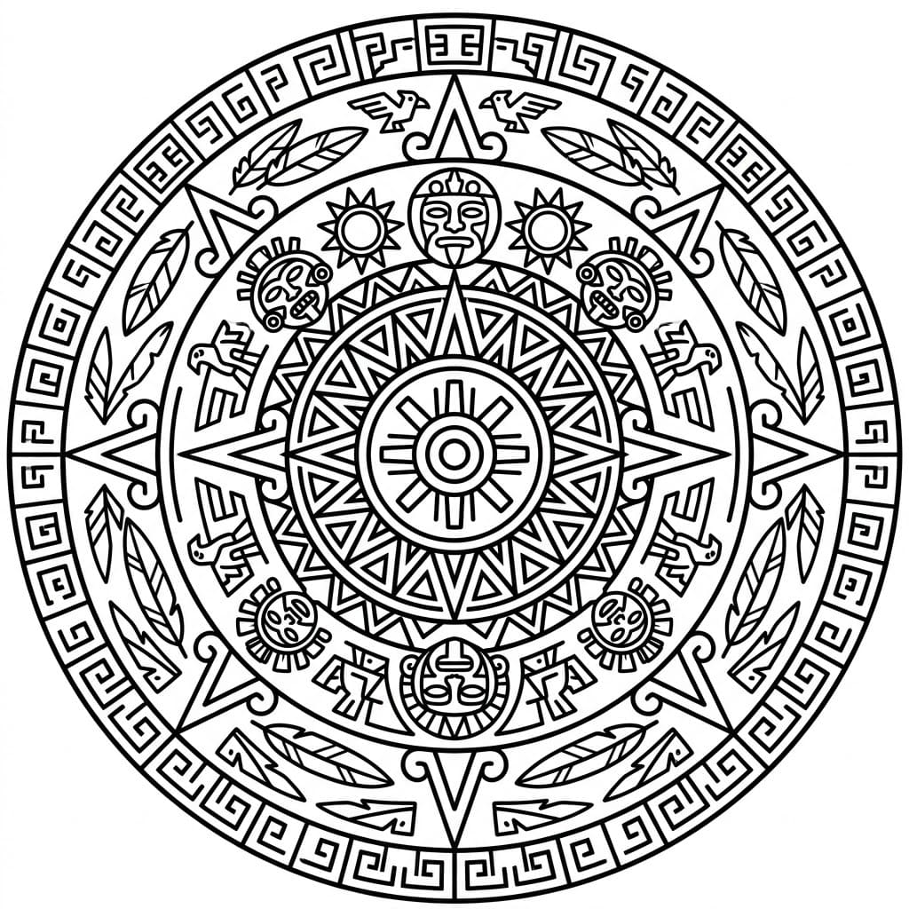 Coloriage Mandala: Aztèque avec des motifs tribaux géométriques Mandalas