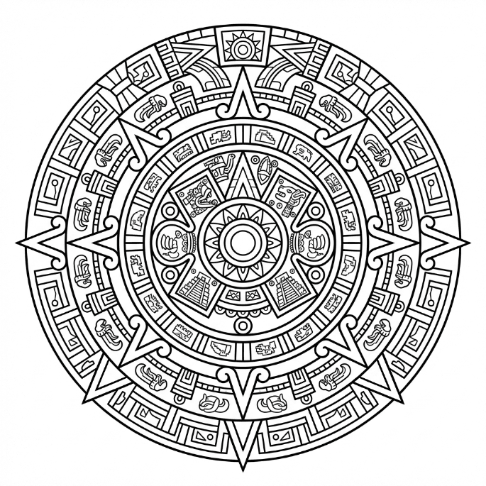 Coloriage Mandala: Aztèque avec des motifs tribaux Mandalas