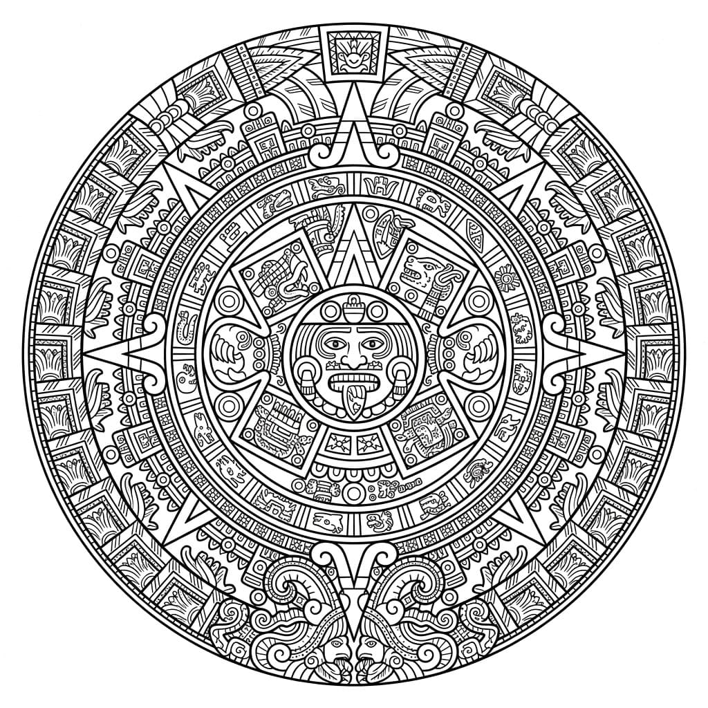Coloriage Mandala: Aztèque avec l'art mésoaméricain ancien Mandalas