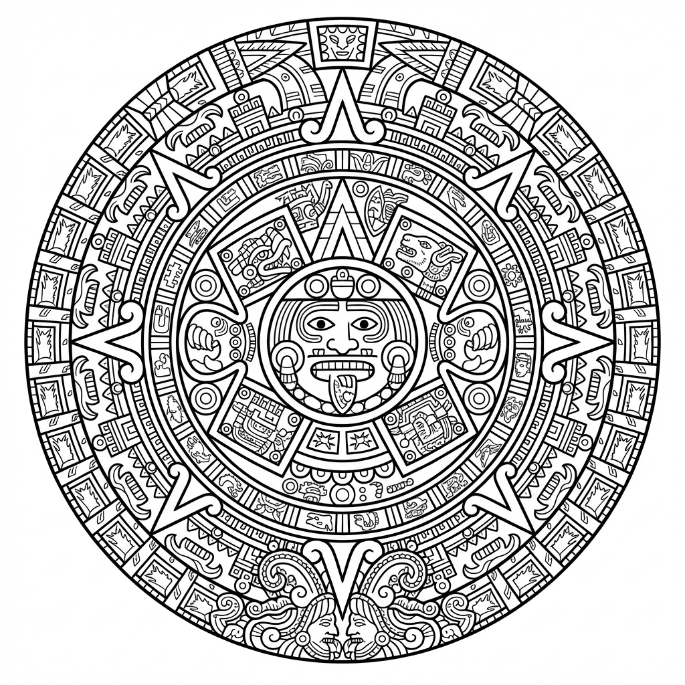 Coloriage Mandala: Aztèque complexe Mandalas