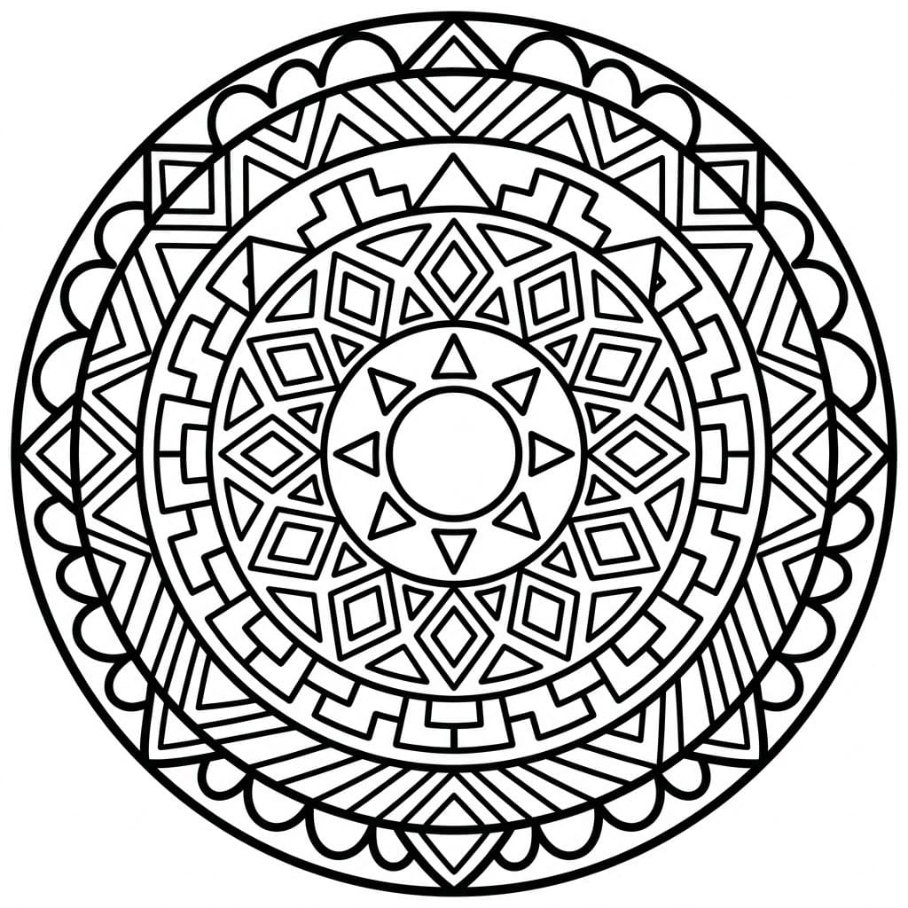 Coloriage Mandala: Aztèque facile Mandalas