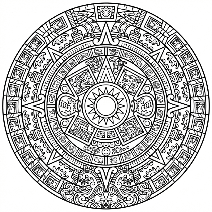 Coloriage Mandala: Aztèque tribal complexe Mandalas